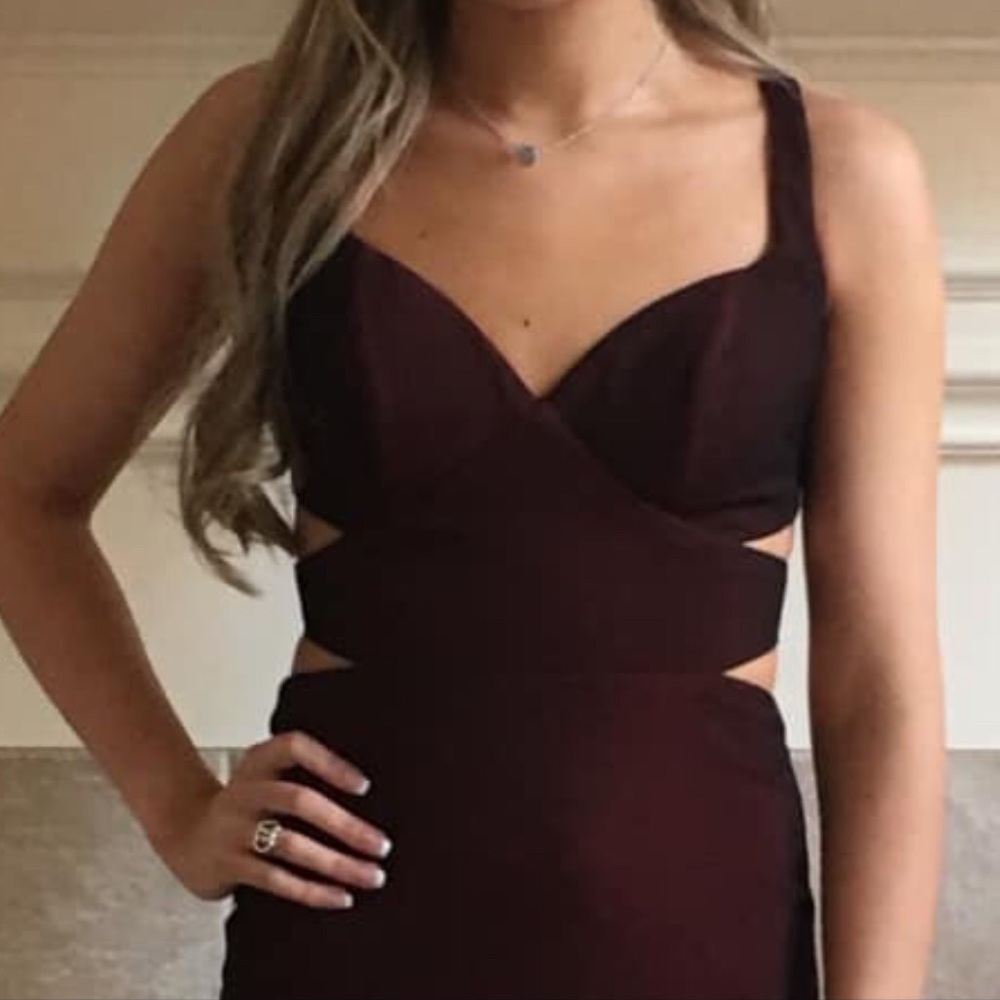 Burgundy Floor length Dress by La Femme. Juniors Size 2.
